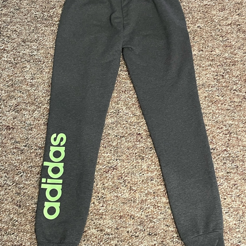 Adidas Charcoal Joggers with Neon Green Logo - Picture 3 of 5